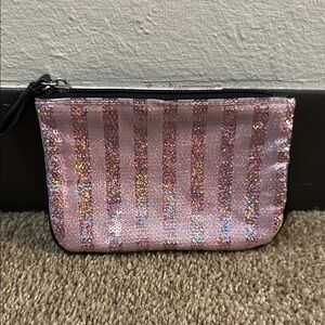 Victoria's Secret Pink Glitter Stripe Cosmetic Bag